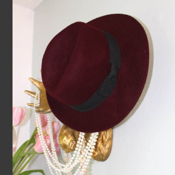 Wool Burgundy Fedora Hat - Picture 1 of 9